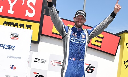 thumbnail for Serralles makes late pass to win Indy Lights race at Iowa