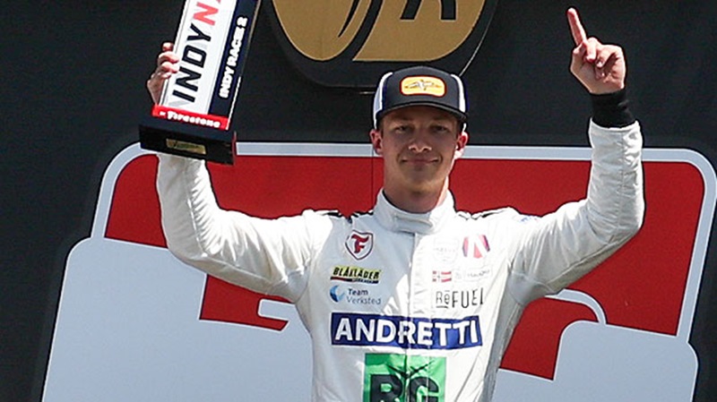 Dennis Hauger wins Race 2 of the 2025 INDY NXT Indianapolis Grand Prix